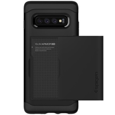 „Spigen“ Slim Armor CS Samsung Galaxy S10+ (G975) juodas kieto silikono dėklas / Priedai.lt