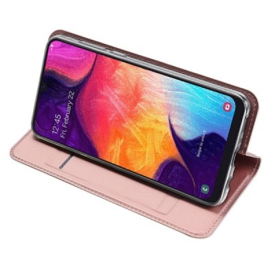 „Dux Ducis“ Skin serijos Samsung Galaxy A50 A505F (A50s A507F, A30s A307F) rožinis odinis atverčiamas dėklas / Priedai.lt
