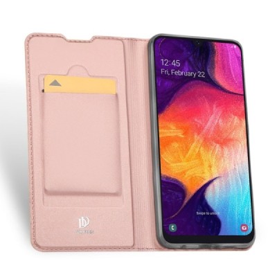 „Dux Ducis“ Skin serijos Samsung Galaxy A50 A505F (A50s A507F, A30s A307F) rožinis odinis atverčiamas dėklas / Priedai.lt