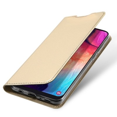 „Dux Ducis“ Skin serijos Samsung Galaxy A50 A505F (A50s A507F, A30s A307F) auksinis odinis atverčiamas dėklas / Priedai.lt