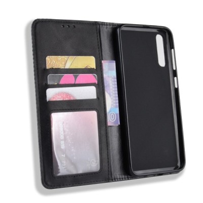 Samsung Galaxy A50 A505F (A50s A507F, A30s A307F) „Vintage“ atverčiamas juodas odinis dėklas - piniginė / Priedai.lt
