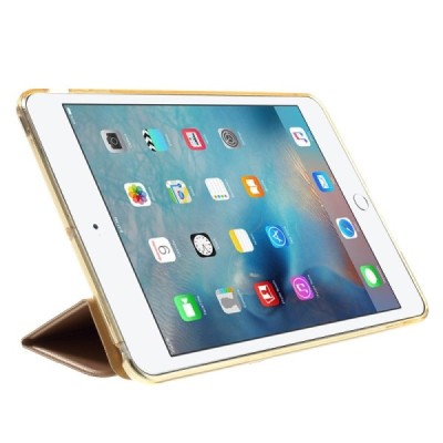 Apple iPad Mini 1 / 2 / 3 atverčiamas auksinis odinis dėklas - stovas / Priedai.lt