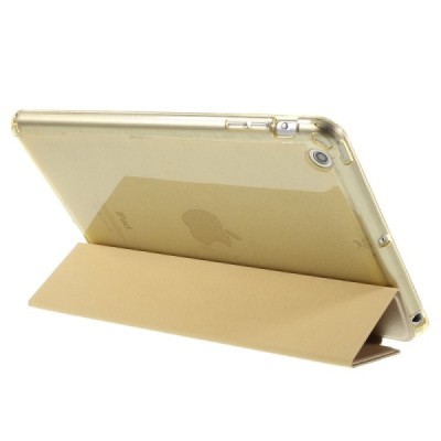 Apple iPad Mini 1 / 2 / 3 atverčiamas auksinis odinis dėklas - stovas / Priedai.lt