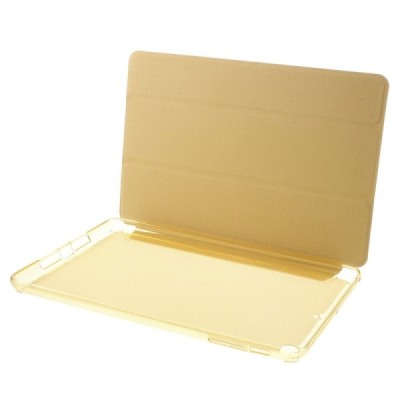 Apple iPad Mini 1 / 2 / 3 atverčiamas auksinis odinis dėklas - stovas / Priedai.lt