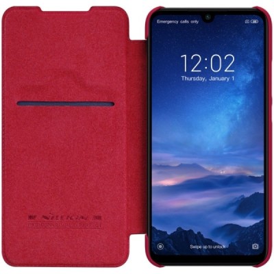 Prabangus „Nillkin“ Qin serijos raudonas odinis atverčiamas Xiaomi Redmi 7 dėklas / Priedai.lt