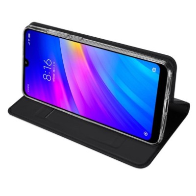 „Dux Ducis“ Skin serijos Xiaomi Redmi 7 juodas odinis atverčiamas dėklas / Priedai.lt