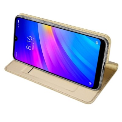 „Dux Ducis“ Skin serijos Xiaomi Redmi 7 auksinis odinis atverčiamas dėklas / Priedai.lt