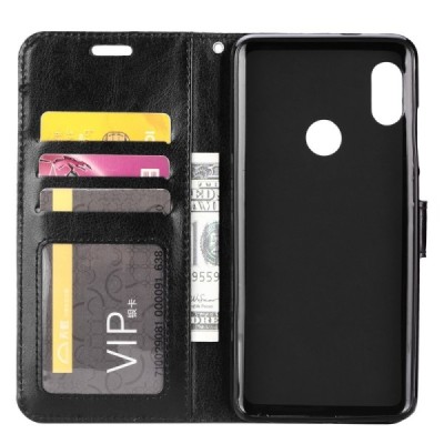 Xiaomi Redmi 7 atverčiamas juodas odinis dėklas, knygutė - piniginė / Priedai.lt
