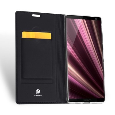 „Dux Ducis“ Skin serijos Sony Xperia 10 Plus (XA3 Ultra) juodas odinis atverčiamas dėklas / Priedai.lt
