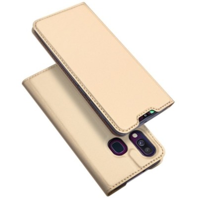 „Dux Ducis“ Skin serijos Samsung Galaxy A40 (A405F) auksinis odinis atverčiamas dėklas / Priedai.lt