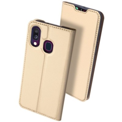 „Dux Ducis“ Skin serijos Samsung Galaxy A40 (A405F) auksinis odinis atverčiamas dėklas / Priedai.lt