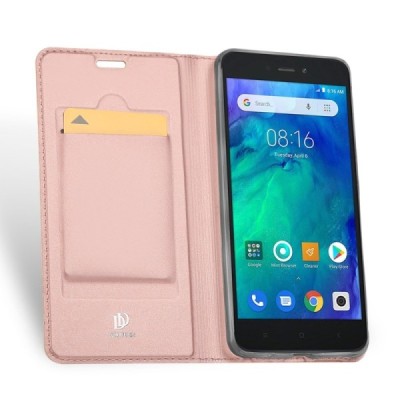 „Dux Ducis“ Skin serijos Xiaomi Redmi Go rožinis odinis atverčiamas dėklas / Priedai.lt