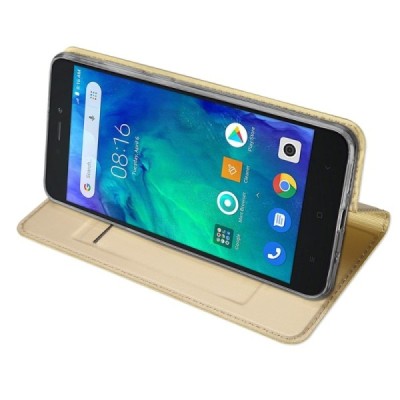 „Dux Ducis“ Skin serijos Xiaomi Redmi Go auksinis odinis atverčiamas dėklas / Priedai.lt