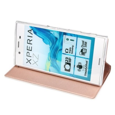 „Dux Ducis“ Skin serijos Sony Xperia XZ (XZs) rožinis odinis atverčiamas dėklas / Priedai.lt