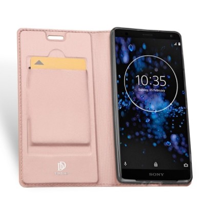 „Dux Ducis“ Skin serijos Sony Xperia XZ2 Premium rožinis odinis atverčiamas dėklas / Priedai.lt