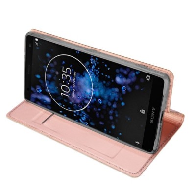 „Dux Ducis“ Skin serijos Sony Xperia XZ2 Premium rožinis odinis atverčiamas dėklas / Priedai.lt