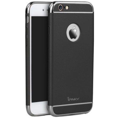 Apple iPhone 6 / 6s „IPAKY“ Luxury kieto plastiko juodas (sidabriniais apvadais) dėklas - nugarėlė / Priedai.lt