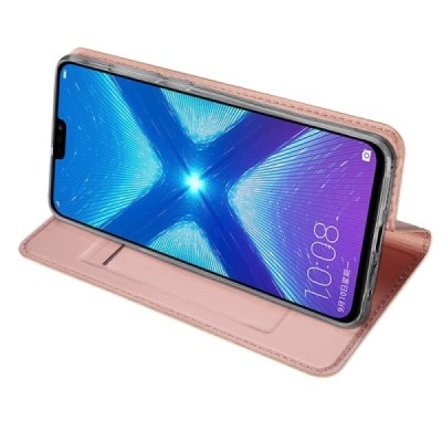 „Dux Ducis“ Skin serijos Huawei Honor 8X rožinis odinis atverčiamas dėklas / Priedai.lt