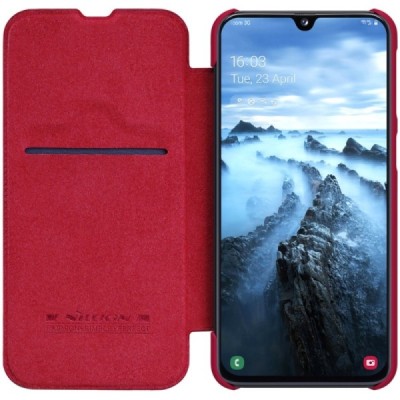 Prabangus „Nillkin“ Qin serijos raudonas odinis atverčiamas Samsung Galaxy A40 (A405F) dėklas / Priedai.lt