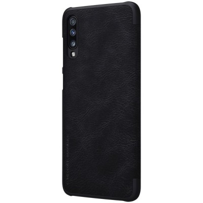 Prabangus „Nillkin“ Qin serijos juodas odinis atverčiamas Samsung Galaxy A70 (A705F) dėklas / Priedai.lt