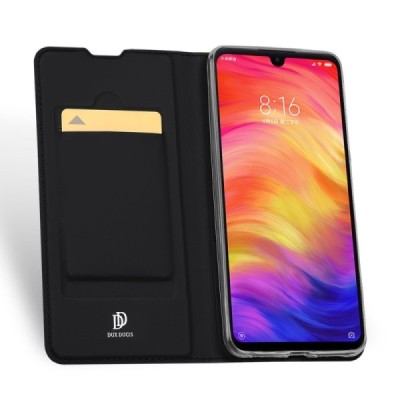 „Dux Ducis“ Skin serijos Xiaomi Redmi Note 7 (Redmi Note 7 Pro) juodas odinis atverčiamas dėklas / Priedai.lt