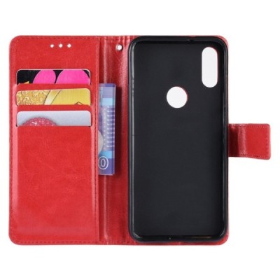 Xiaomi Redmi Note 7 (Redmi Note 7 Pro) atverčiamas raudonas odinis dėklas, knygutė - piniginė / Priedai.lt