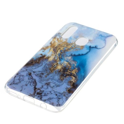 Samsung Galaxy A40 (A405F) „Marble“ kieto silikono TPU mėlynas dėklas - nugarėlė / Priedai.lt