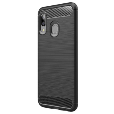 Samsung Galaxy A20e (A202F) „Carbon“ kieto silikono TPU juodas dėklas - nugarėlė / Priedai.lt