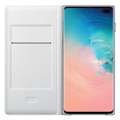 Samsung Galaxy S10+ (G975) originalus Led View Cover atverčiamas baltas odinis dėklas - piniginė / Priedai.lt