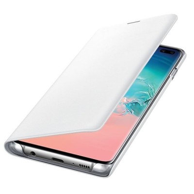 Samsung Galaxy S10+ (G975) originalus Led View Cover atverčiamas baltas odinis dėklas - piniginė / Priedai.lt
