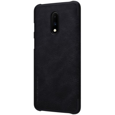 Prabangus „Nillkin“ Qin serijos juodas odinis atverčiamas OnePlus 7 (OnePlus Seven) dėklas - knygutė / Priedai.lt