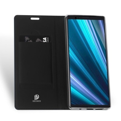 „Dux Ducis“ Skin serijos Sony Xperia 1 (XZ4) juodas odinis atverčiamas dėklas / Priedai.lt