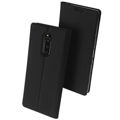 „Dux Ducis“ Skin serijos Sony Xperia 1 (XZ4) juodas odinis atverčiamas dėklas / Priedai.lt