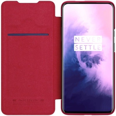 Prabangus „Nillkin“ Qin serijos raudonas odinis atverčiamas OnePlus 7 Pro dėklas - knygutė / Priedai.lt