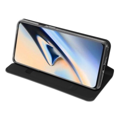 „Dux Ducis“ Skin serijos OnePlus 7 Pro juodas odinis atverčiamas dėklas / Priedai.lt