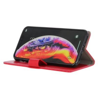 Xiaomi Mi 9 (Mi 9 Explorer) atverčiamas raudonas odinis dėklas - piniginė / Priedai.lt