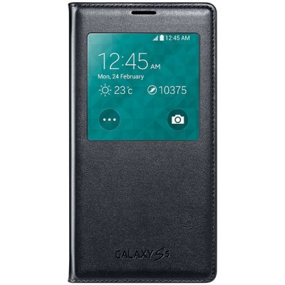 Samsung Galaxy S5 G900 (S5 Neo G903) S View Cover atverčiamas juodas odinis dėklas / Priedai.lt