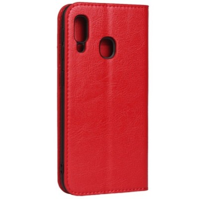 Samsung Galaxy A20e (A202F) atverčiamas raudonas odinis dėklas - piniginė / Priedai.lt