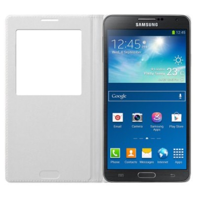 Samsung Galaxy Note 3 S View Cover atverčiamas baltas odinis dėklas / Priedai.lt