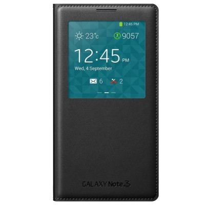 Samsung Galaxy Note 3 S View Cover atverčiamas juodas odinis dėklas / Priedai.lt