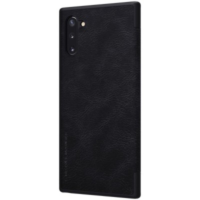 Prabangus „Nillkin“ Qin serijos juodas odinis atverčiamas Samsung Galaxy Note 10 (N970F) dėklas / Priedai.lt