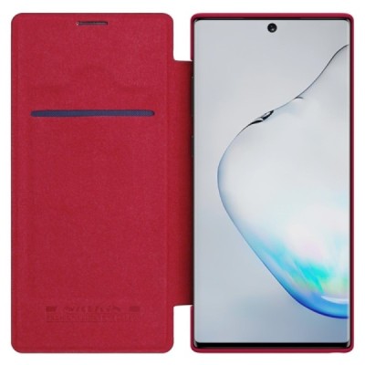 Prabangus „Nillkin“ Qin serijos raudonas odinis atverčiamas Samsung Galaxy Note 10 (N970F) dėklas / Priedai.lt