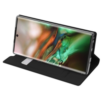 „Dux Ducis“ Skin serijos Samsung Galaxy Note 10 (N970F) juodas odinis atverčiamas dėklas / Priedai.lt