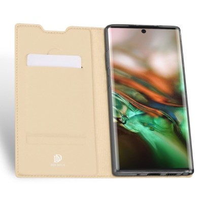 „Dux Ducis“ Skin serijos Samsung Galaxy Note 10 (N970F) auksinis odinis atverčiamas dėklas / Priedai.lt