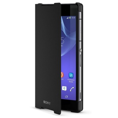 Oficialius Sony Xperia Z2 Style Cover Stand juodas atverčiamas dėklas SCR10 / Priedai.lt