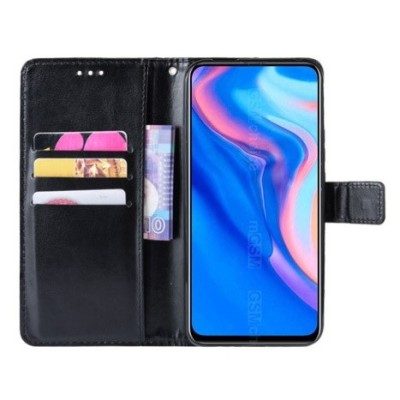 Huawei P Smart Z atverčiamas juodas odinis dėklas, knygutė - piniginė / Priedai.lt