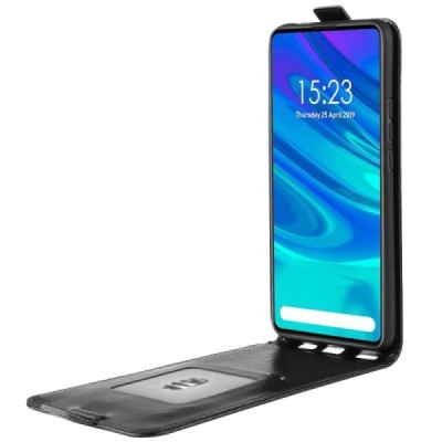Huawei P Smart Z  vertikaliai atverčiamas juodas odinis dėklas - piniginė / Priedai.lt