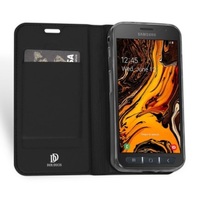 „Dux Ducis“ Skin serijos Samsung Galaxy Xcover 4 / 4S (G390, G398) juodas odinis atverčiamas dėklas / Priedai.lt
