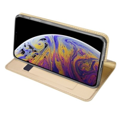 „Dux Ducis“ Skin serijos Apple iPhone 11 auksinis odinis atverčiamas dėklas / Priedai.lt