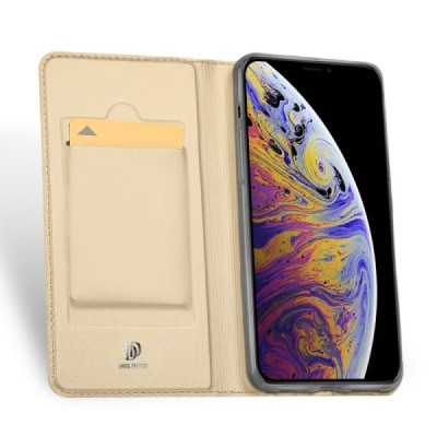 „Dux Ducis“ Skin serijos Apple iPhone 11 auksinis odinis atverčiamas dėklas / Priedai.lt